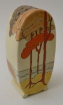 A Clarice Cliff Coral Firs pattern, hand painted pottery Bonjour shape sugar sifter, bears Clarice