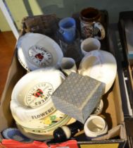 Box of collectors china and glass to include local breweriana