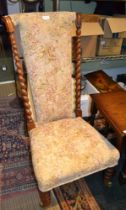 A 19th century mahogany barley twist & bobbin turned legs nursing chair