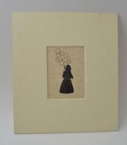 Eric Gill, "Balloon Lady" engraving, 11.5cm x 8cm, mounted