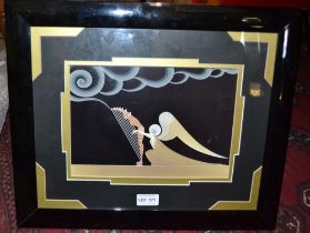 Erte an 'Art Deco' print - the angels harp - in a clever double cut mount and piano frame