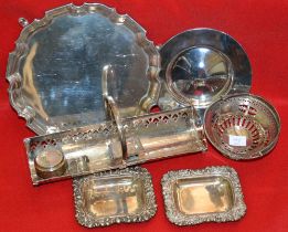 A selection of domestic metalwares to include HM silver items & a silver plated Armada dish