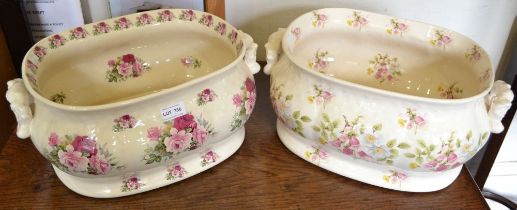 Two large floral decorated pottery footbaths