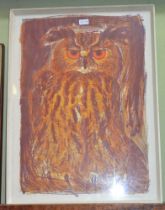 A 1960/70's lithographic print of a Great Eagle Owl no 19/25 signed David Koster