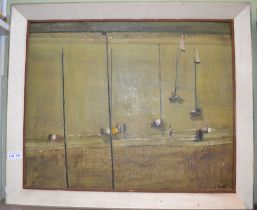 G Powell a mid-century oil on board English sea scape in a painted frame