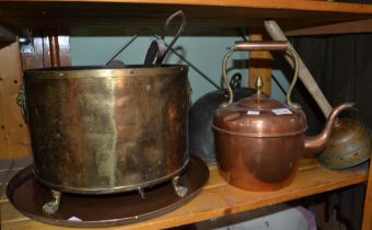 A selection of domestic brass and copper wares