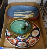 A small collection of pottery to include a plate, heavy set bowl & a smaller bowl