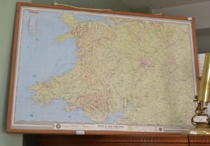 A vintage framed "Relief" map of Wales and The Midlands