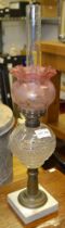 Early Twentieth century oil lamp on marble plinth base