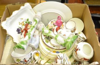 A quantity of Crown Staffordshire "Hunting Scenes" ceramics with other china and glass