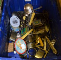 A box of assorted cutlery and flat ware