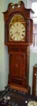 J.Hubbard Evesham - oak long-case clock, painted arch dial, Roman numerals, second dial