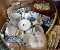 A box containing a selection of useful and collectible porcelain and china wares