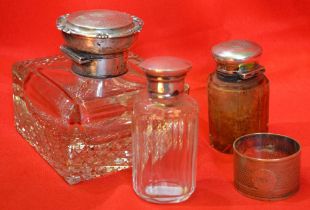 Silver topped inkwells, etc