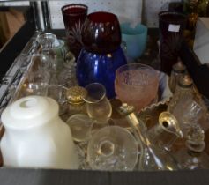 A box containing a selection of useful and collectible glass wares