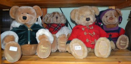 Four various Harrods teddies dated 2001, 2002, 2003, 2004 & a Harrods 1989 Polar Bear