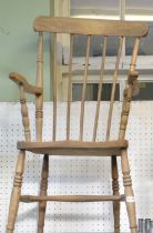 An elm and beech spindle back country kitchen armchair