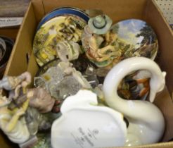 A box containing a selection of collectible porcelain and china wares