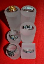 Six various stone set silver rings