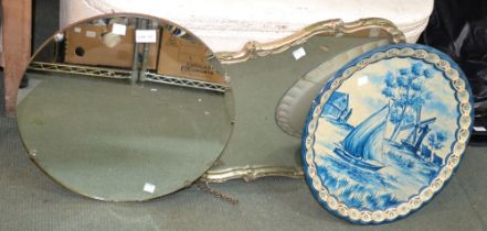 Two mirrors and a circular tin tray