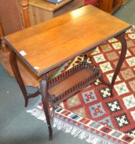 A late Nineteenth Century mahogany centre table rectangular top with galleried under tier