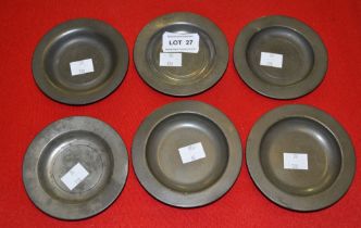 Six miniature pewter plates