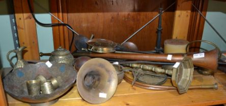 A selection of brass and copper wares