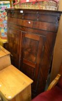 A 19th century mahogany bow front corner cupboard with three drawers.