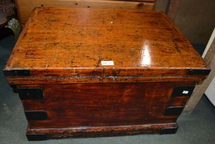 A metal bound soft wood tool chest