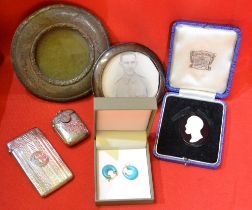 A stamp case, silver vesta, etc