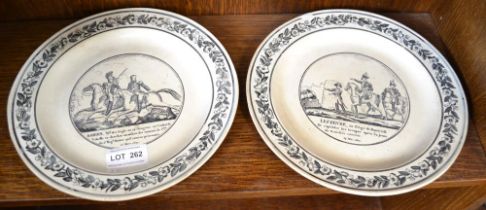 Militaria interest: A pair of French, early 19th century delftware plates commemorating two of Napol