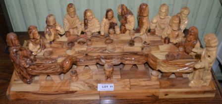 Hand carved olive wood group depicting 'The Last Supper' by Bethlehem Art