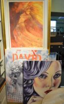 Large modern Ltd Edn print of a dancer 'Eternal Love' and two canvas portraits