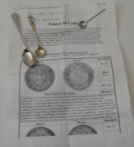 Andrew Fogelburg, an 18th century silver condiment spoon, having scallop shaped bowl, remains of gil