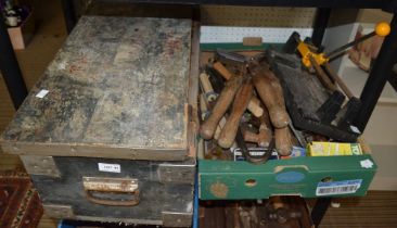 Two boxes of assorted tools & automobile parts