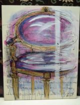 Clara Bergel (b.1964) "French salon chair, gilt frame" oil painting on canvas, unframed, signed, 100