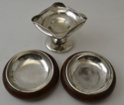 Barker Brothers, a pair of silver dishes inset polished wood bases, Birmingham 1938, silver dish - 8