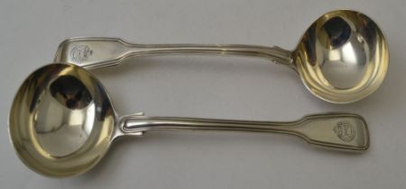 Mary Chawner, a pair of early 19th century silver fiddle pattern sauce ladles, London 1837, bearing