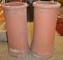 Two straight form terracotta chimney pots