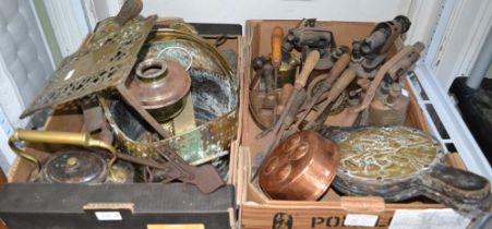 Two boxes of brass & copper ware