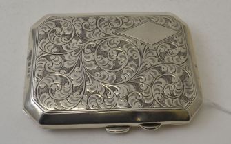 Joseph Gloster Ltd. A silver cigarette case, acanthus scroll decoration, blind diamond shape cartouc