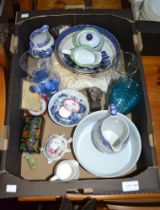 A mixed box of useful and collectible china to include blue and white examples