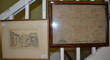 Antique sampler and a Frederick Stockdale view of Canterbury - Ruskin Gallery