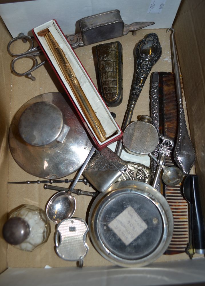 Silver flask, eye glass, etc.