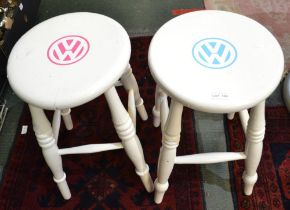 A pair of later painted stools - branded 'VW'
