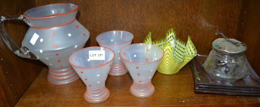 A handkerchief vase, part lemonade set etc