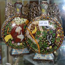 Fischer Pottery of Budapest a pair of cloisonné design moon flasks c1900 - 25.5cm