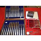 A cased set of mother-of-pearl and silver plated dessert knives & forks, cased set of t