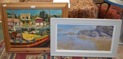 Laurence Dingley oil painting of a continental port