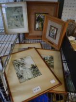 Two decorative enamel panels and some 'Rackham' illustrations (prints)